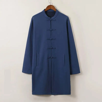Men's Traditional Chinese Clothing M-5XL Streetwear Outerwear Oriental Robe Trench Coat Cotton Linen Long Fleece Tops