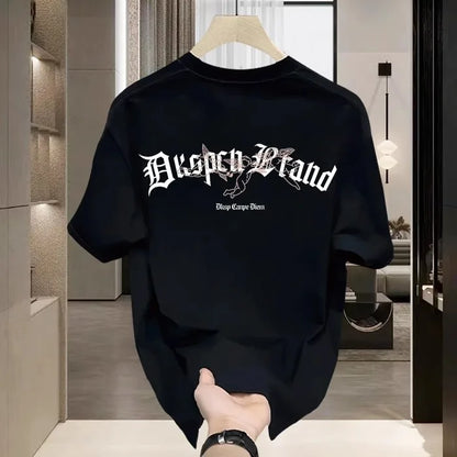 [High-quality Men's Clothing] Cotton Short-sleeved T-shirt Versatile Loose Minimalist Printing Creative Design Trendy Brand Top