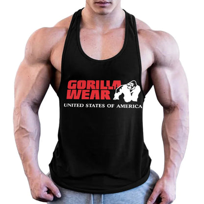 Men Gym Clothing Bodybuilding Muscle High Quality Vest Mens Fitness 100% Cotton Sweat-absorbent Sports Training Print Two-Color