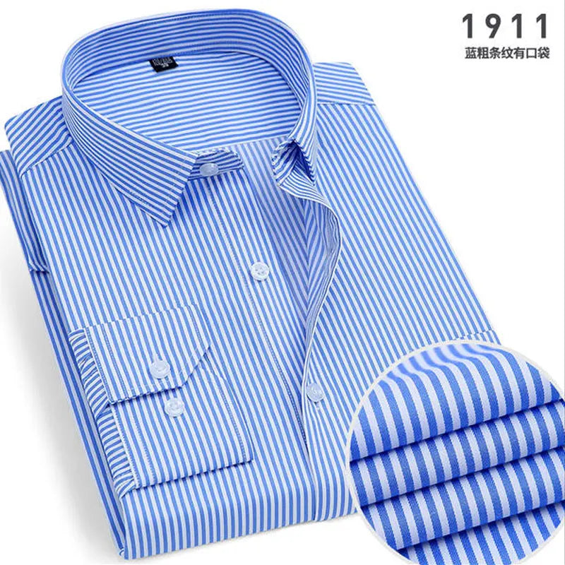 Men's Long-Sleeved Shirt Business Casual Solid Color Striped Plaid Spring Summer Free Ironing All Fit Tooling Comfortable