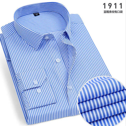 Men's Long-Sleeved Shirt Business Casual Solid Color Striped Plaid Spring Summer Free Ironing All Fit Tooling Comfortable