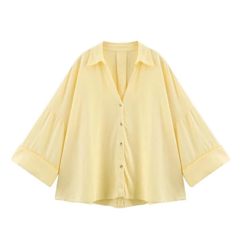 MUJER Striped Women's Shirt White Loose Casual Shirts for Women Summer Button up Shirts and Blouses Woman Wide Sleeve Ladies Top