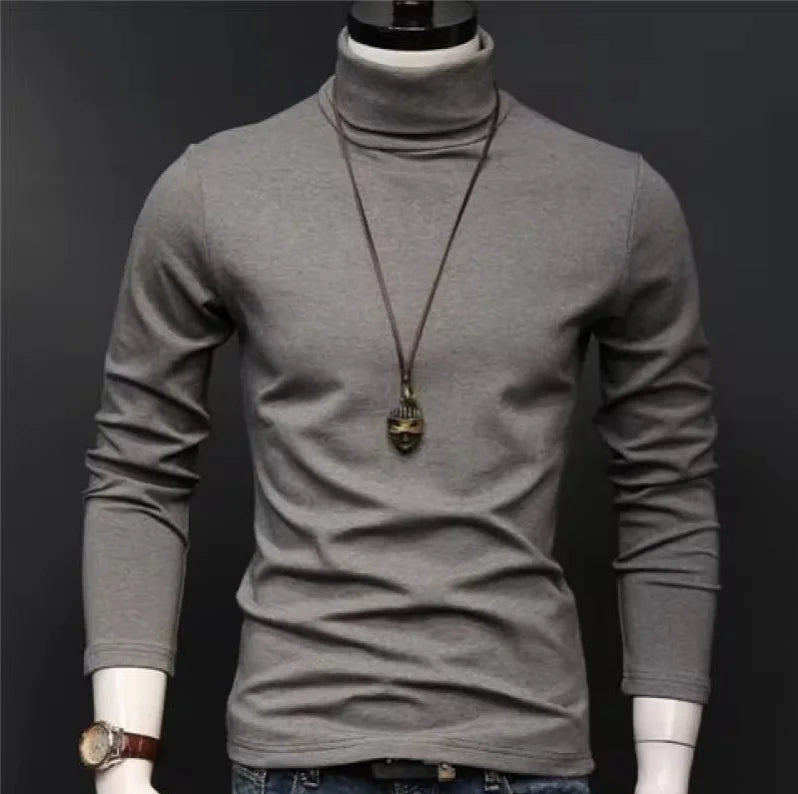 Men's Original Shirts Fall/Winter T-Shirt Fashionable Inner Wear for Men Slim Fit Turtleneck Shirt Solid Black Long Sleeve Shirt