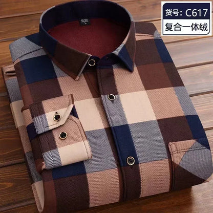 2026 Men's Wedding Party Warm Shirts Autumn Winter Oversized Casual Dress Office Business Fleece Shirts Male Casual Warm Shirts