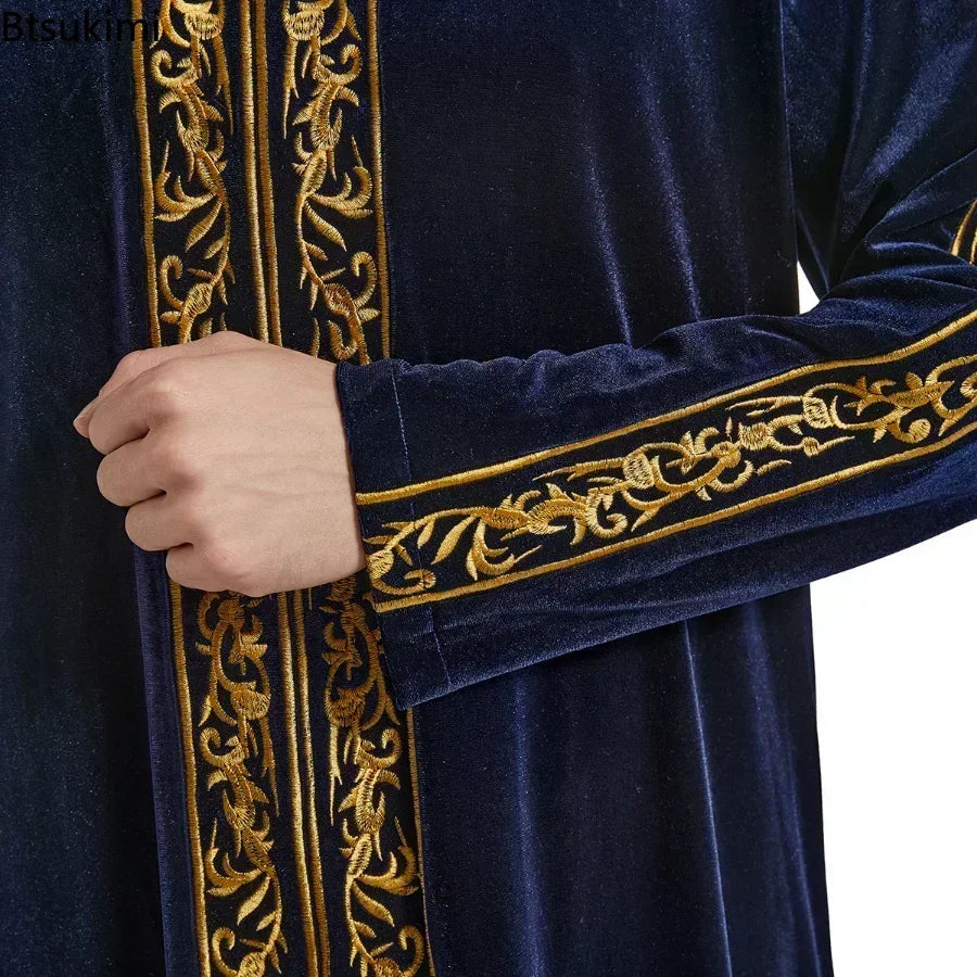 Middle East Men Clothes Muslim Fashion Abayas Velvet Kaftan Arab Islamic Clothing Saudi Caftan Robe Thawb Ramadan Gown Men Dress