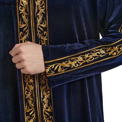 Middle East Men Clothes Muslim Fashion Abayas Velvet Kaftan Arab Islamic Clothing Saudi Caftan Robe Thawb Ramadan Gown Men Dress