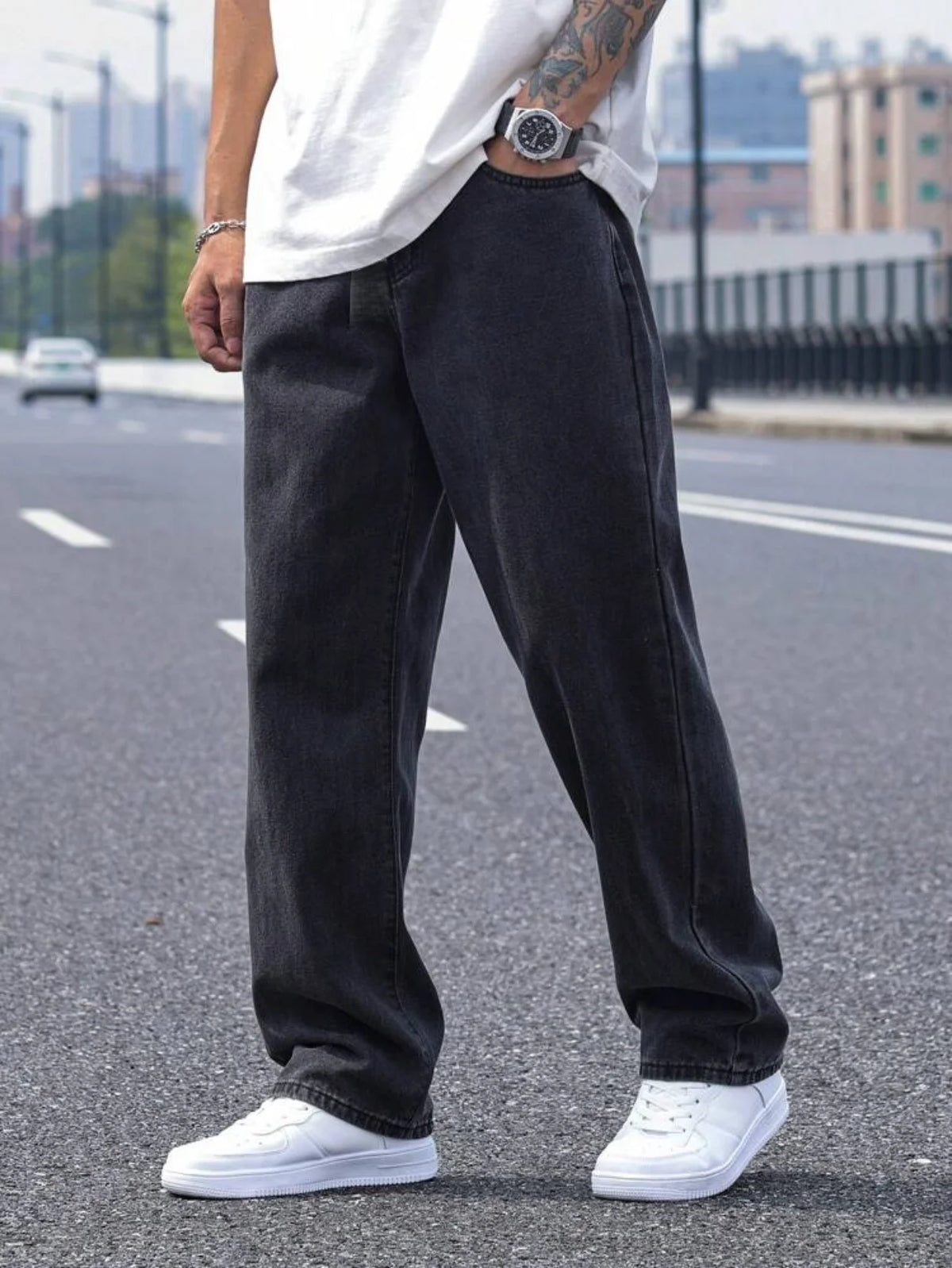 2025 New Men's Casual Long Jeans, Classic Men's Straight-Leg Jeans & Wide-Leg Jeans, Solid Color