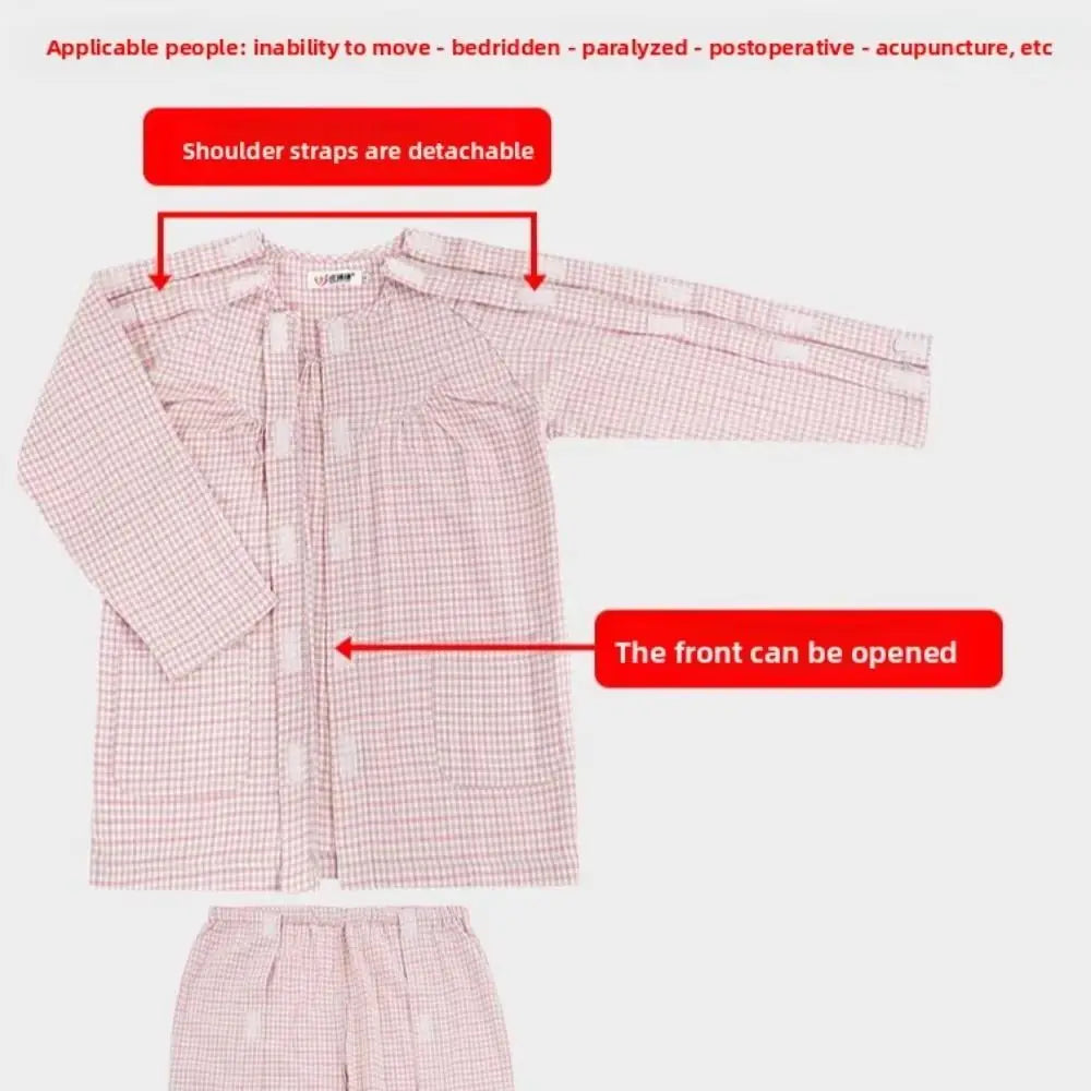 Convenient Bedridden Elderly Care Clothing Washable Breathable Patient Gown Soft Full Tear Away Pajamas Suit Hospital Use