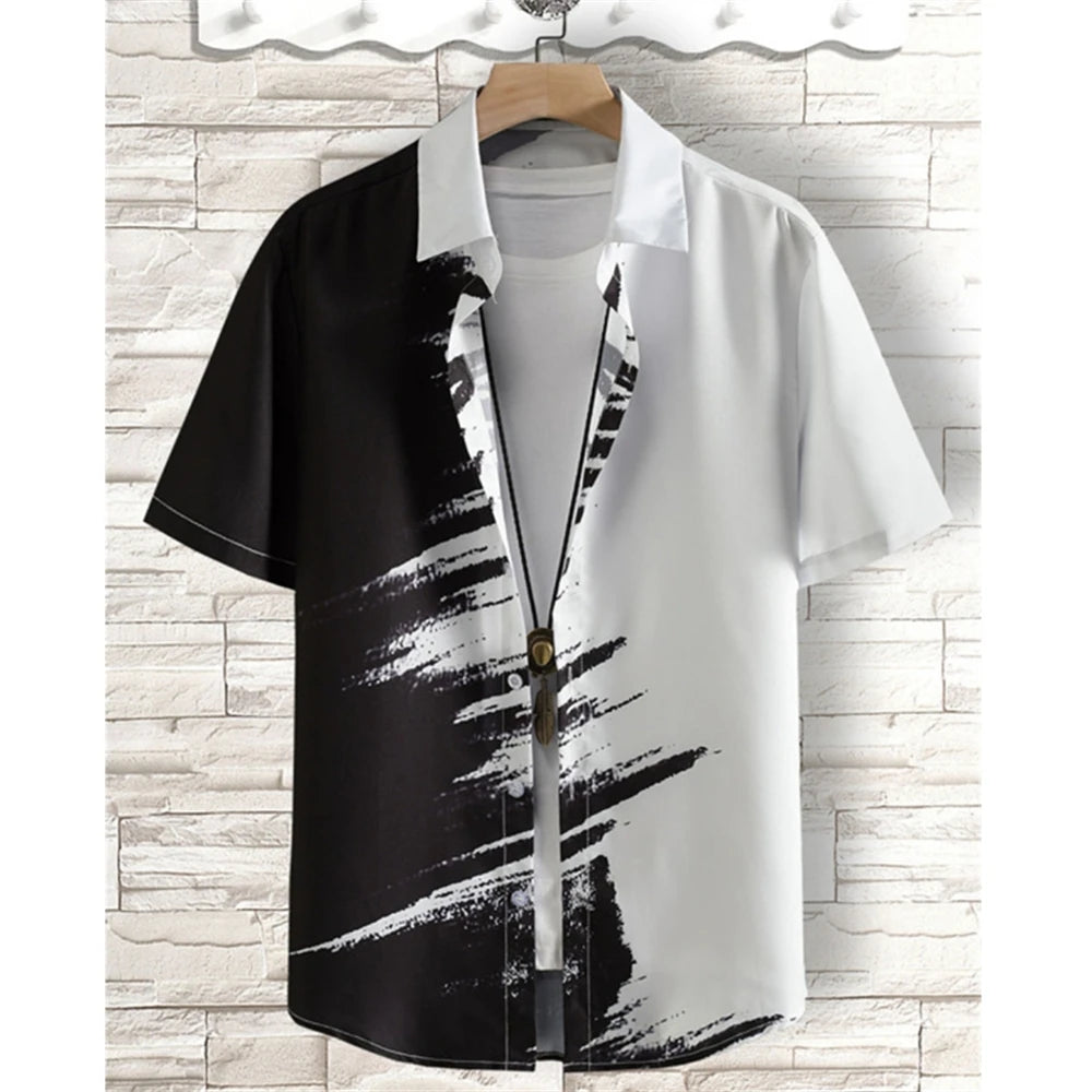 Hawaiian Shirts For Men 3d Striped Print Short Sleeve Shirts Summer Loose Casual Tops Simple Fashion Oversized Men Clothing