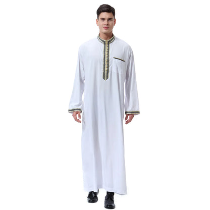 Muslim Men Clothing Kaftan Robes Long Sleeves Stand Collar Eid Thobe Kurta Arab Turkish Dress Dubai Islam Habit Ethnic Leisure