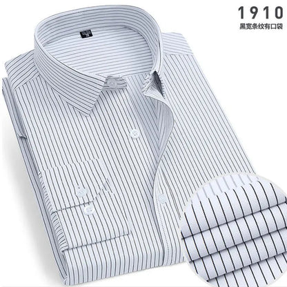 Men's Long-Sleeved Shirt Business Casual Solid Color Striped Plaid Spring Summer Free Ironing All Fit Tooling Comfortable