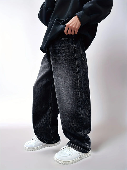 Boy's Jeans, Boy's All-Season Loose Trendy Jeans, Street Casual Hip-Hop Pants, Festival-Style Pants. Full Elastic Waistband