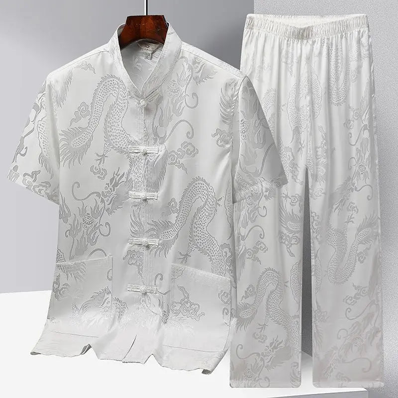 Chinese Men Traditional Clothing Linen Hanfu Top With Pant Long Sleeve Tang Suit Kung Fu Shirt Cardigan Coat