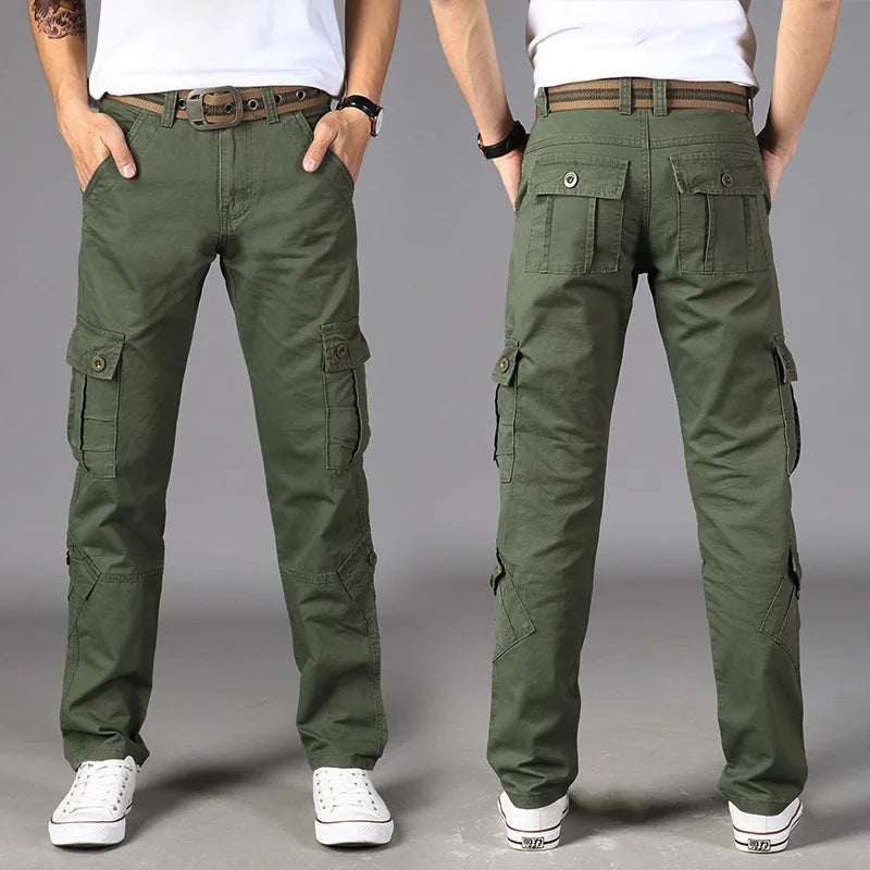 Men's Pure Cotton Workwear Trousers Loose Straight Multi-Pocket Wear-Resistant Car Repair Delivery Cargo Pants