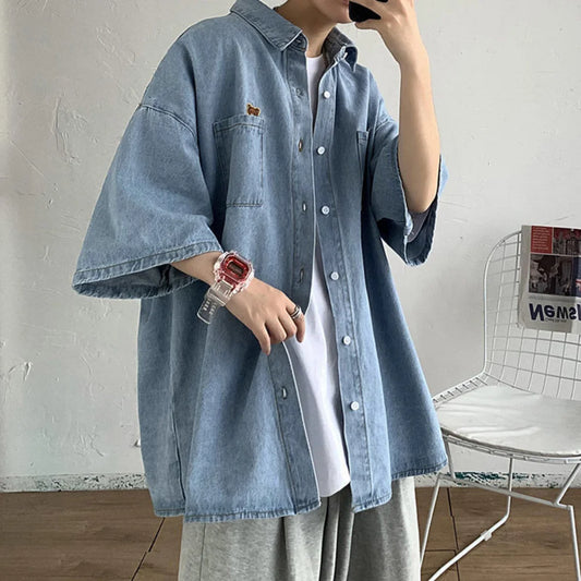2025 Shirts Men Clothing Fashion Short Sleeve Summer Korean Style Loose All-match Cargo Handsome Homme Solid Tops Harajuku