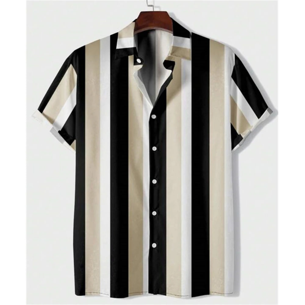 Hawaiian Shirts For Men 3d Striped Print Short Sleeve Shirts Summer Loose Casual Tops Simple Fashion Oversized Men Clothing