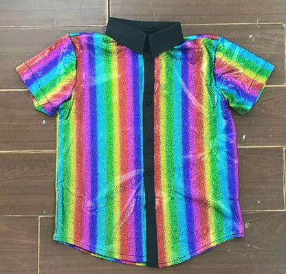 Men's Shiny Shirts Short Sleeve Shirts Nightclub Prom Disco Party Costume Button Blouse Casual Retro Cosplay Shirts Tops for Men