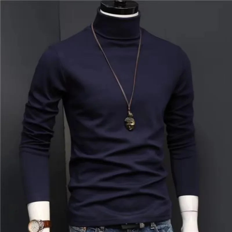 Men's Original Shirts Fall/Winter T-Shirt Fashionable Inner Wear for Men Slim Fit Turtleneck Shirt Solid Black Long Sleeve Shirt