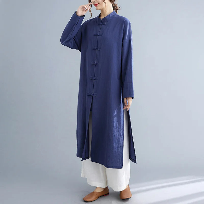 Traditional Chinese Clothing for Women Spring Autumn Cotton Long Sleeve Single-breasted Loose Top Meditation Tea Clothes
