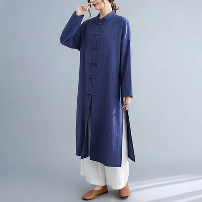 Traditional Chinese Clothing for Women Spring Autumn Cotton Long Sleeve Single-breasted Loose Top Meditation Tea Clothes