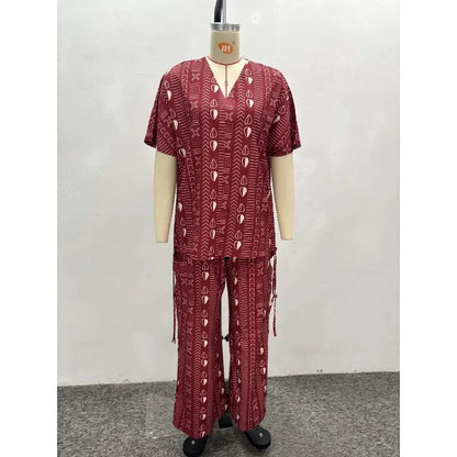Two Piece Set Women Wholesale Lapel Loose Single Breasted Shirt High Waisted Straight Leg Pants Casual Elegant Suit
