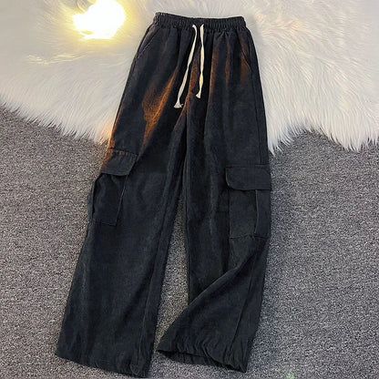 Men's Clothing Japanese Retro Overalls for Men Straight-leg Casual Trousers Loose Corduroy Wide-leg Pants Versatile
