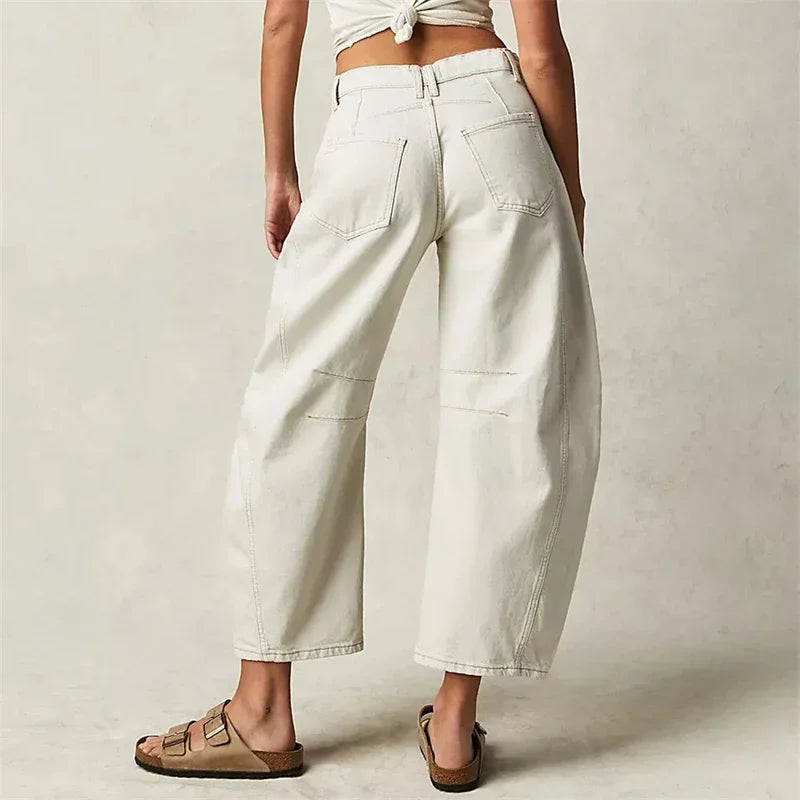 2024 Cropped Jeans for Women y2k Aesthetic Solid Casual Loose Low Waist Baggy Denim Trousers Wide-Leg Washed Jeans Tapered Pants