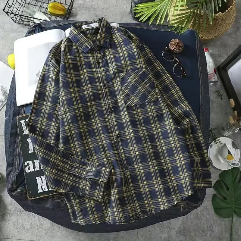 Shirts and Blouses for Men with Pocket Clothing Plaid Man Tops Red Cargo Geometric Sleeves S Collar Korean Style Xxl Hipster I