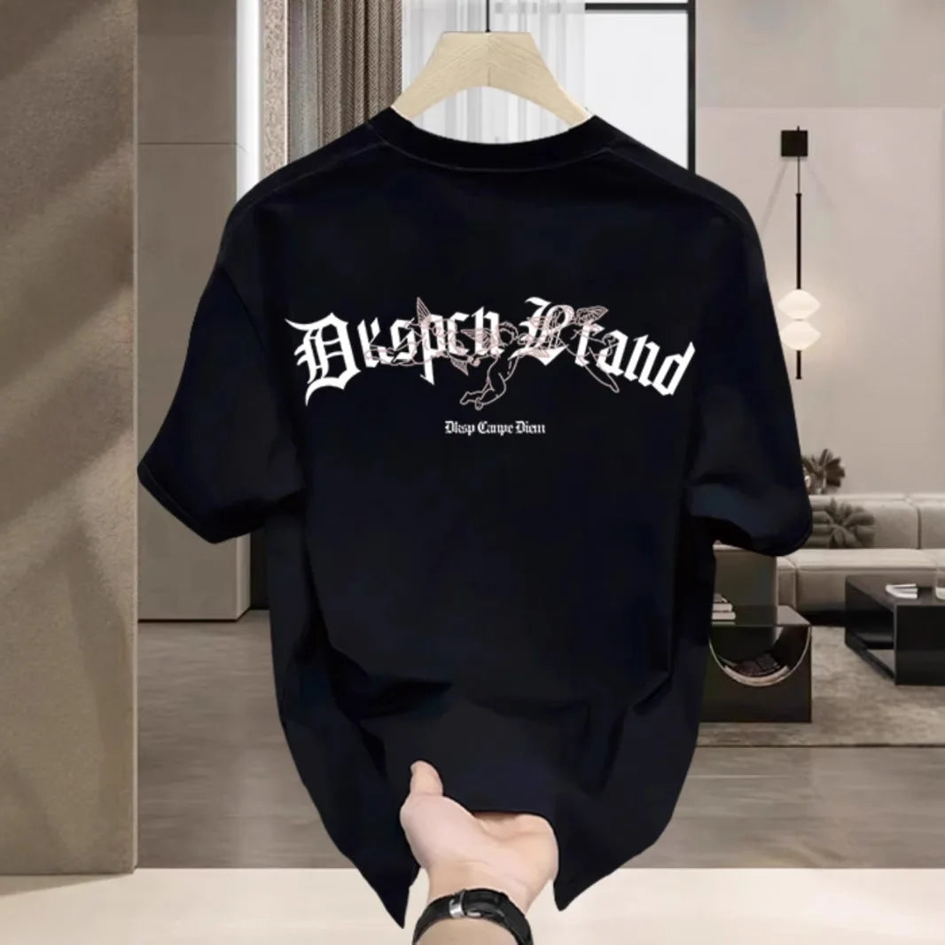 [High-quality Men's Clothing] Cotton Short-sleeved T-shirt Versatile Loose Minimalist Printing Creative Design Trendy Brand Top