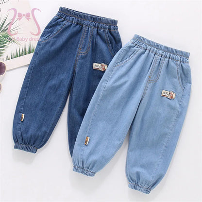 Summer Fashion Baby Girl Boy Jeans Bear Mark Trousures Children Cotton Clothing 1-6 Y Kids Costumn Toddler Comfortable Clothes