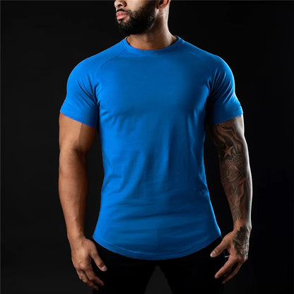 Men Cotton t-Shirt Short Sleeve t Shirt Tees Elastic Casual Tops Running Gym t-Shirts Comfortable Football Shirts Man Clothing