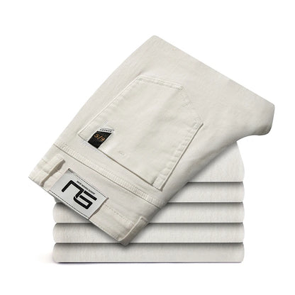2023 Men White Jeans Fashion Casual Classic Style Regular Straight  Fit Soft Trousers Male  Advanced Stretch Pants