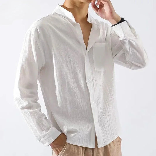 Shirts for Men White with Pocket Linen Man Shirt Elegant Original Fashion 2025 New in Cheap Brand Social Tops S Asia Casual Cool