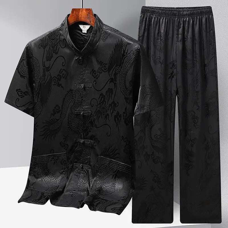 Chinese Men Traditional Clothing Linen Hanfu Top With Pant Long Sleeve Tang Suit Kung Fu Shirt Cardigan Coat