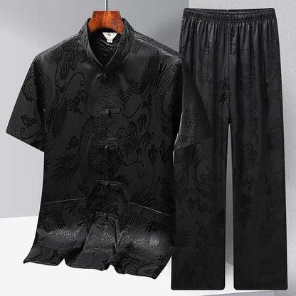 Chinese Men Traditional Clothing Linen Hanfu Top With Pant Long Sleeve Tang Suit Kung Fu Shirt Cardigan Coat