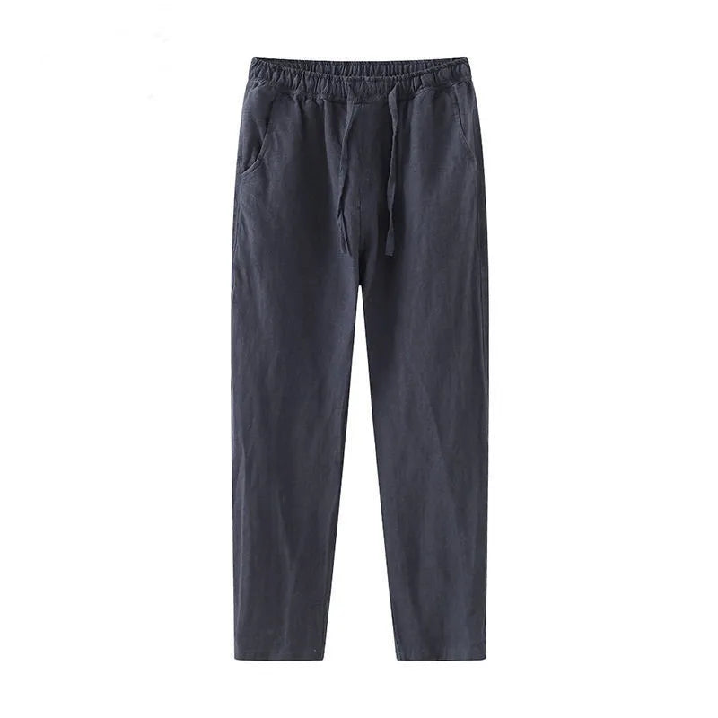 Pants Men's Summer Thin Nine-Point Pants Solid Color Versatile Casual Straight Leg Wide