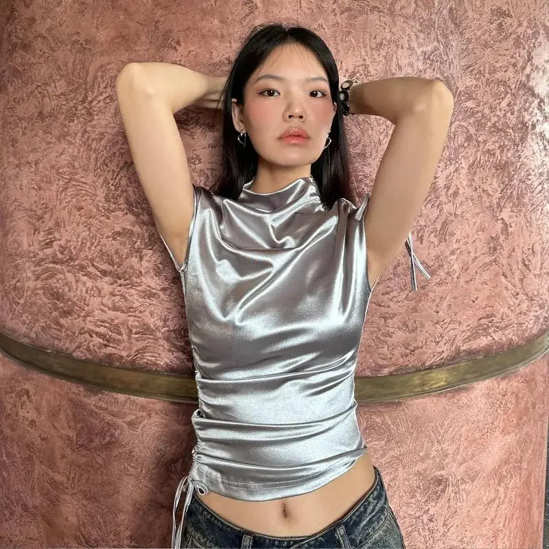 T-shirts Women Short Sleeve Solid Shirring Fashion Streetwear Flods Unique Slim Fit Hotties Chic Tops All-match Half Turtleneck