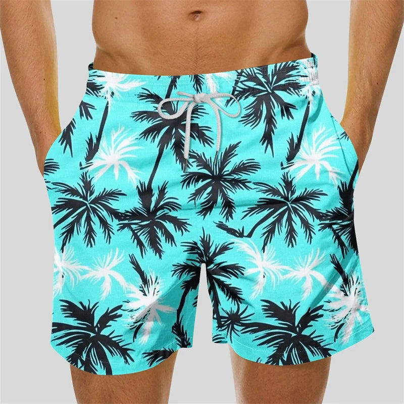 2025 New Men's Sportswear Gym Beach Shorts 3D Print Tropical Plant Pattern Men Shorts Comfortable Quick Drying Men Beach Shorts