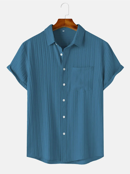 Men's  Comfortable Shirt Summer Beach Men's Shirt   Men's Short Sleeve Shirts  Solid Color Casual Short Sleeve Shirt