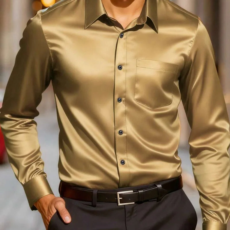 Long Sleeved Shirt, Men's Shiny Surface, Versatile and Fashionable