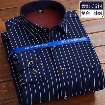 2026 Men's Wedding Party Warm Shirts Autumn Winter Oversized Casual Dress Office Business Fleece Shirts Male Casual Warm Shirts