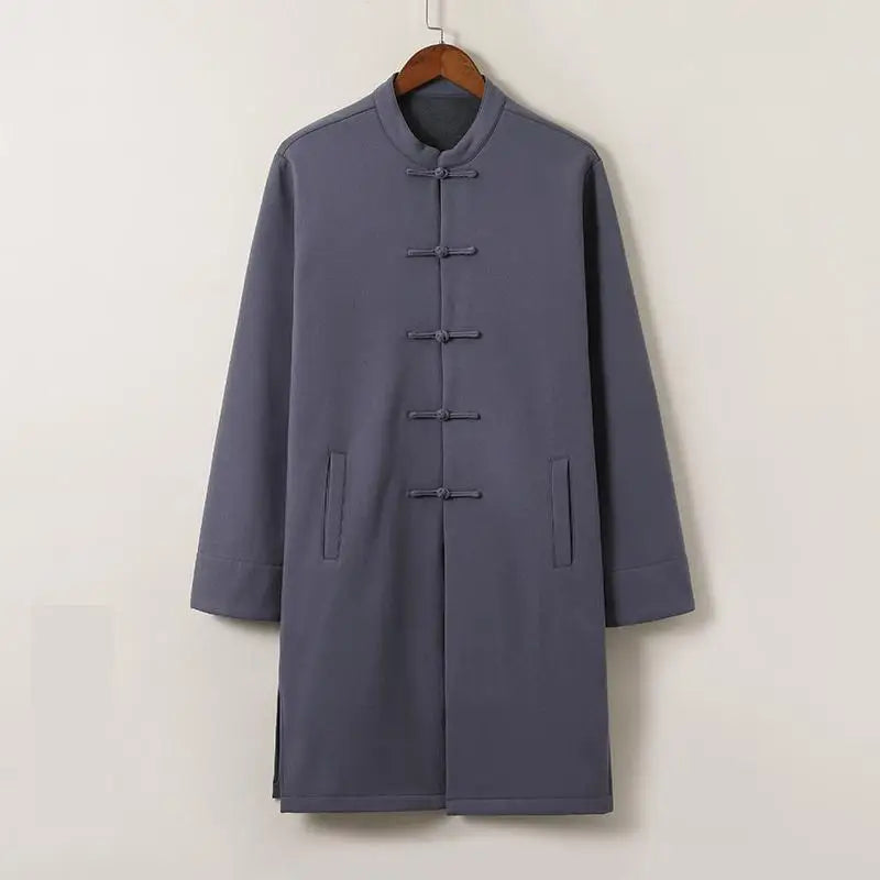 Men's Traditional Chinese Clothing M-5XL Streetwear Outerwear Oriental Robe Trench Coat Cotton Linen Long Fleece Tops