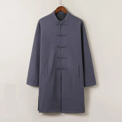 Men's Traditional Chinese Clothing M-5XL Streetwear Outerwear Oriental Robe Trench Coat Cotton Linen Long Fleece Tops