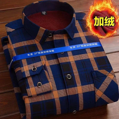 2026 Men's Wedding Party Warm Shirts Autumn Winter Oversized Casual Dress Office Business Fleece Shirts Male Casual Warm Shirts