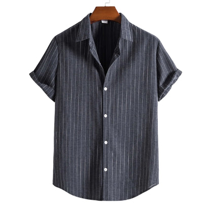 2026 Men's Striped Shirts Fashion Holiday Style Short Sleeve Casual Shirts Comfortable Loose Street Tops Men Summer Basic Shirts