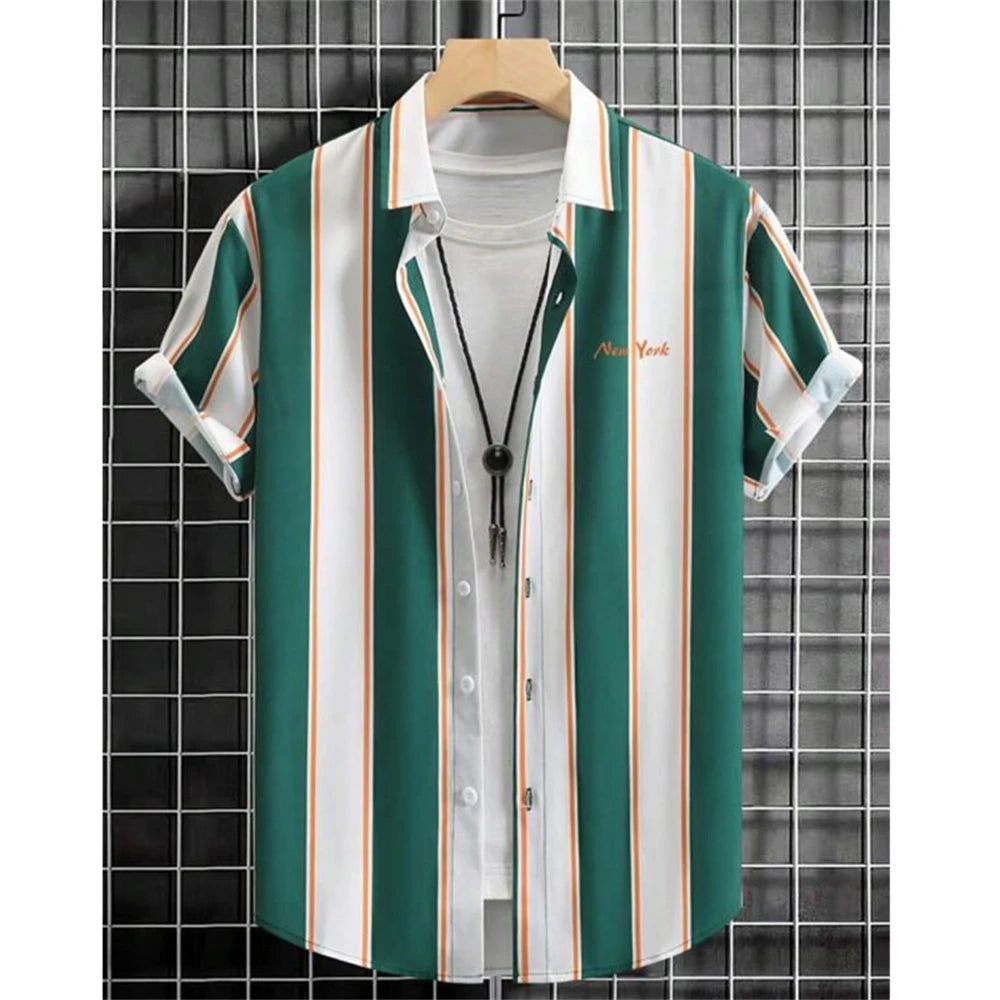 Hawaiian Shirts For Men 3d Striped Print Short Sleeve Shirts Summer Loose Casual Tops Simple Fashion Oversized Men Clothing