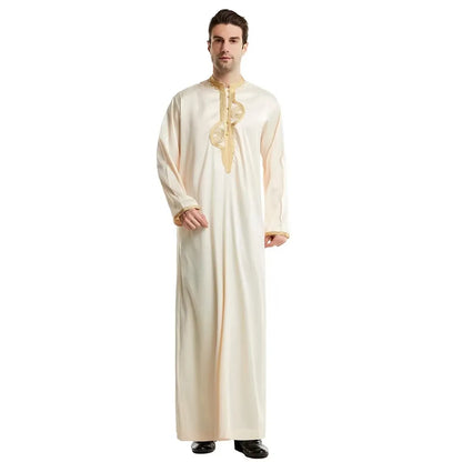 Muslim Men Clothing Kaftan Robes Long Sleeves Stand Collar Eid Thobe Kurta Arab Turkish Dress Dubai Islam Habit Ethnic Leisure