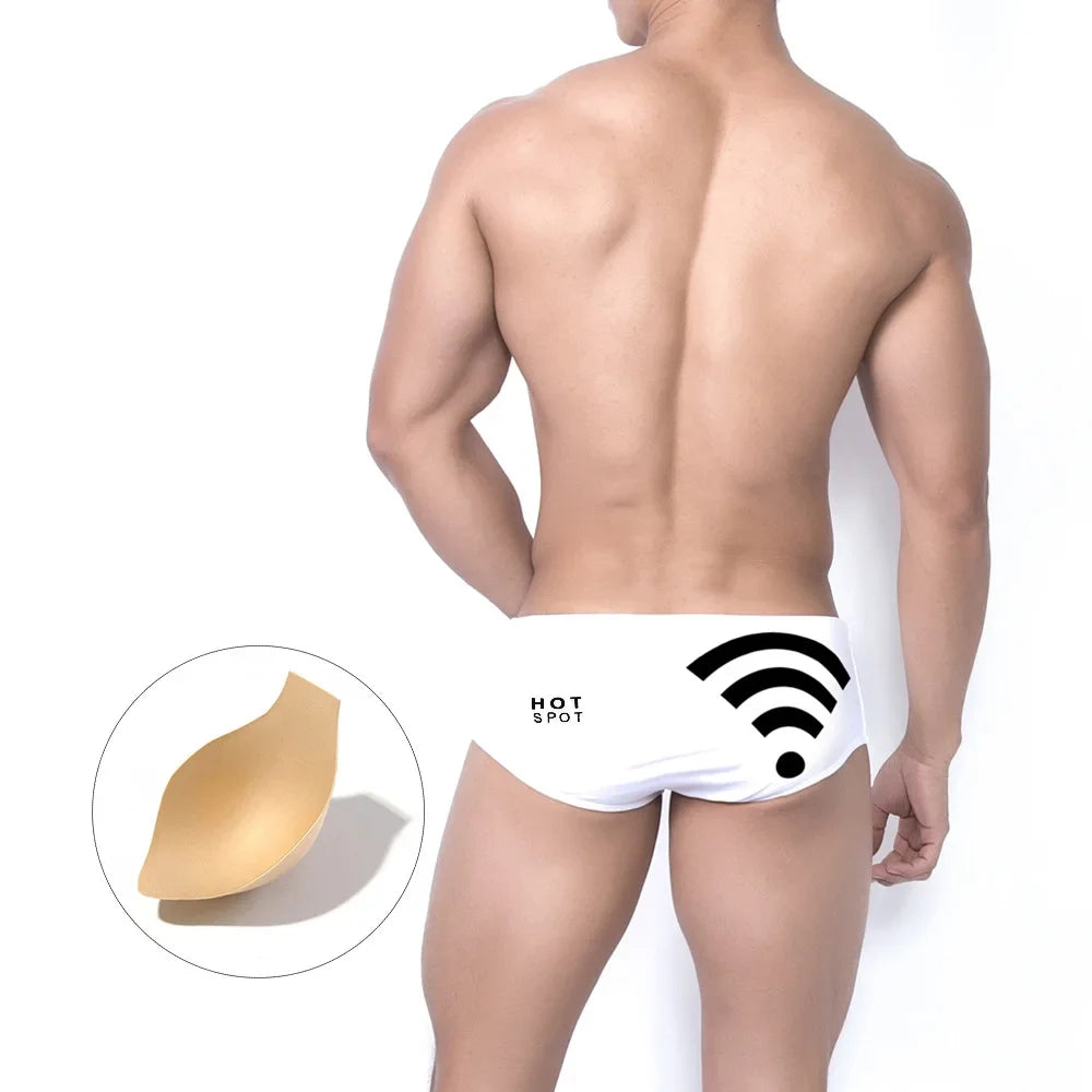 White Swimwear Men Wifi Digital Printing Boxer Swimming Trunks Sexy Beach Shorts Surf Underwear Male Bikini Swimsuits Boards