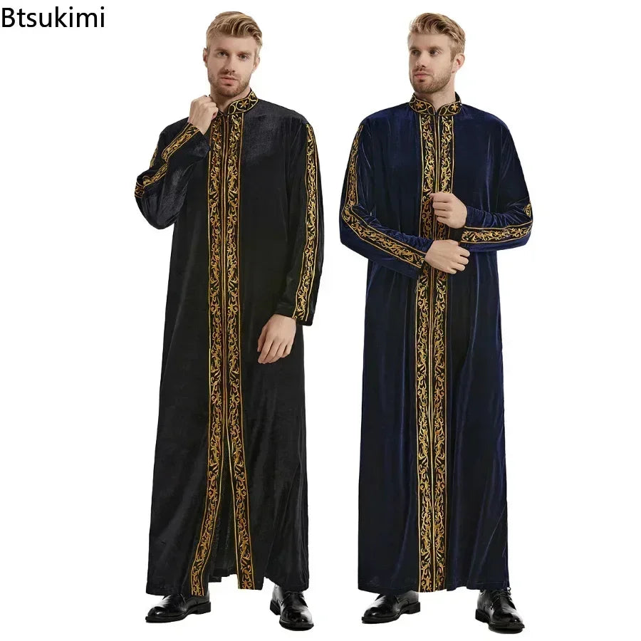 Middle East Men Clothes Muslim Fashion Abayas Velvet Kaftan Arab Islamic Clothing Saudi Caftan Robe Thawb Ramadan Gown Men Dress