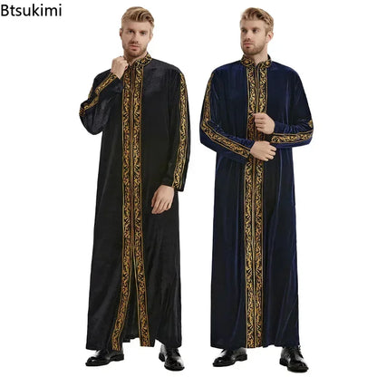 Middle East Men Clothes Muslim Fashion Abayas Velvet Kaftan Arab Islamic Clothing Saudi Caftan Robe Thawb Ramadan Gown Men Dress